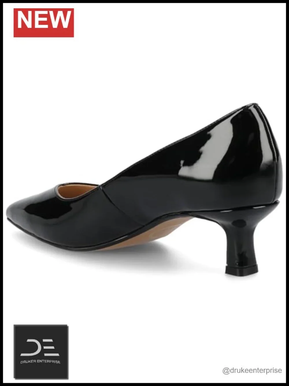 Faux Patent Leather Slip On Pointed Toe Kitten Heel Pumps